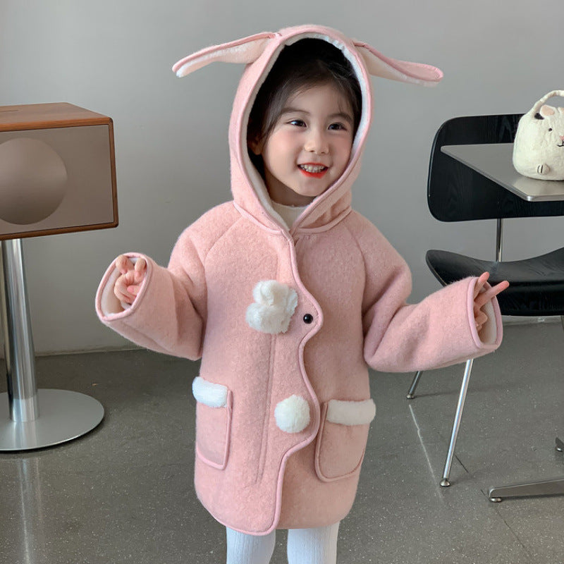 New Western Style Baby Girl Fur Integrated Winter Clothes Fleece-lined Woolen