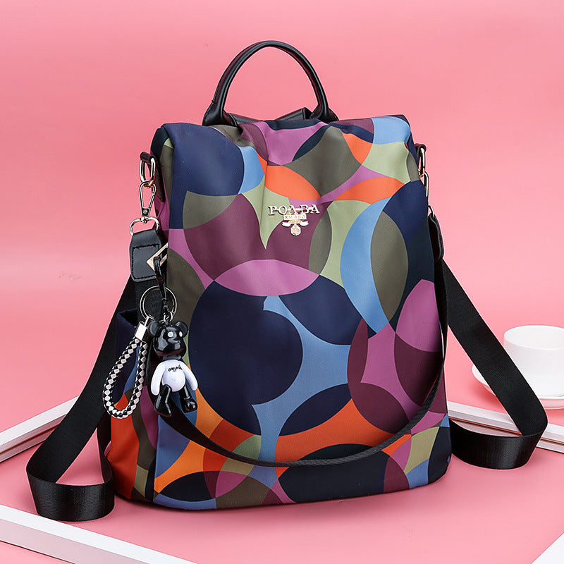 Women’s Large-Capacity Oxford Nylon Backpack – Korean-Style Printed Travel & College Bag