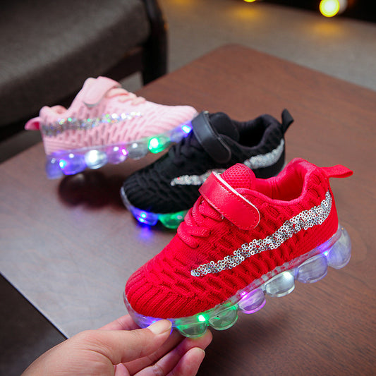 Children’s LED Light-Up Shoes – Boys' & Girls' Casual Soft-Soled Sports Sneakers with Glowing Crystal Design