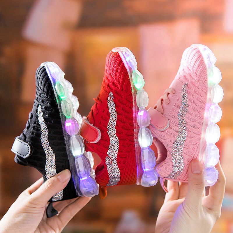 Children’s LED Light-Up Shoes – Boys' & Girls' Casual Soft-Soled Sports Sneakers with Glowing Crystal Design