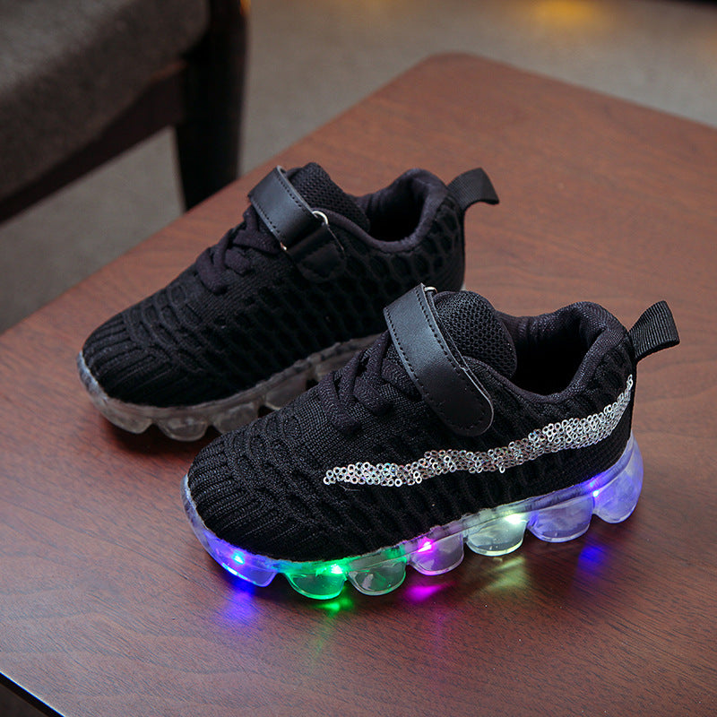 Children’s LED Light-Up Shoes – Boys' & Girls' Casual Soft-Soled Sports Sneakers with Glowing Crystal Design