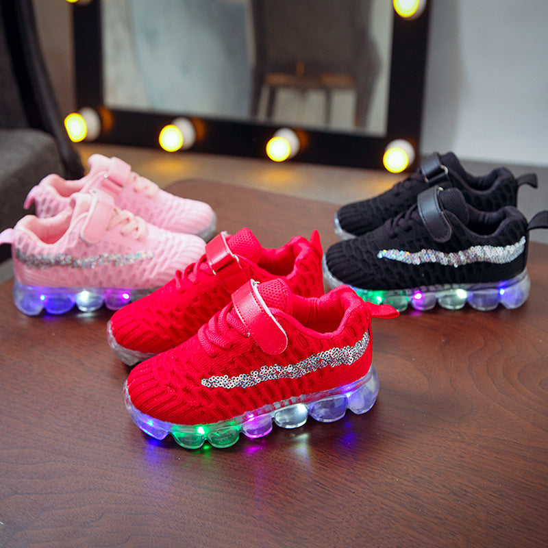 Children’s LED Light-Up Shoes – Boys' & Girls' Casual Soft-Soled Sports Sneakers with Glowing Crystal Design