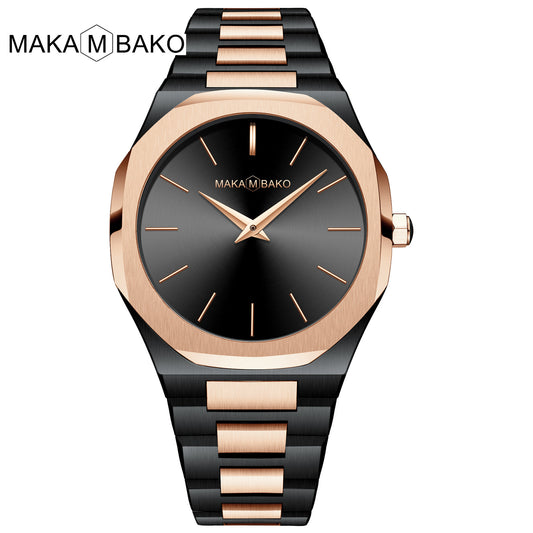 New Luxury Women’s Square Wrist Watch – Japan Movement, Waterproof Stainless Steel, Gold & Black Design