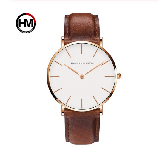 Men’s & Women’s Leather Waterproof Wristwatch – Elegant Dress Watch with Japanese Quartz Movement