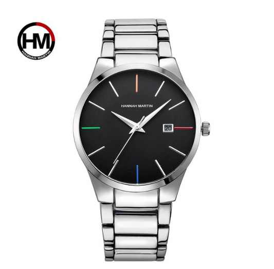 Elegant Gold Quartz Watch for Men & Women – IP Vacuum-Plated Steel Strap, Calendar Function, Waterproof Design