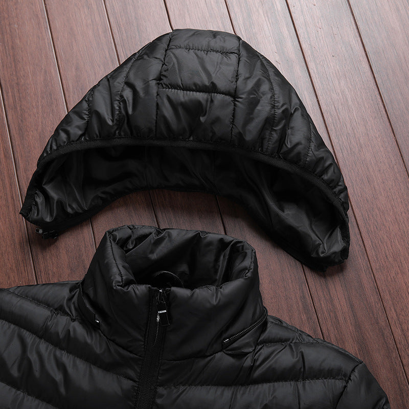 Men’s Heated Winter Jacket – USB Rechargeable, Quick-Dry Cotton Coat with Hood
