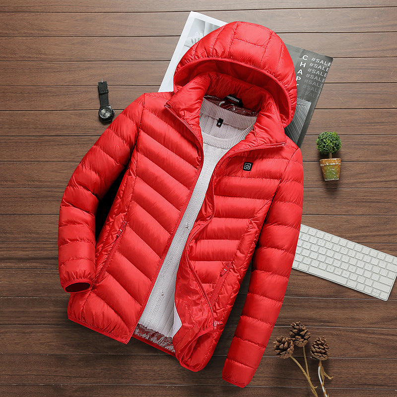 Men’s Heated Winter Jacket – USB Rechargeable, Quick-Dry Cotton Coat with Hood
