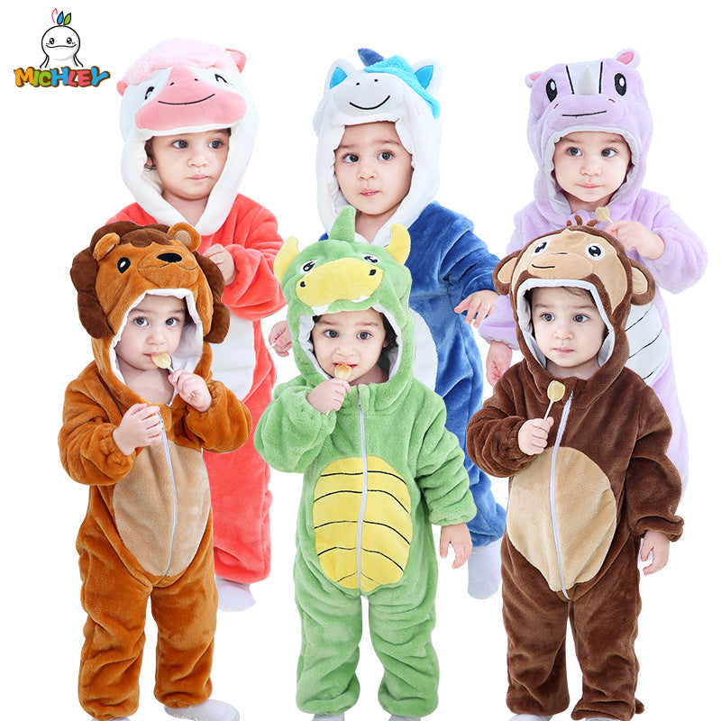 New 2025 Autumn/Winter Infant Romper – Soft Cartoon Animal One-Piece Outfit for Newborns