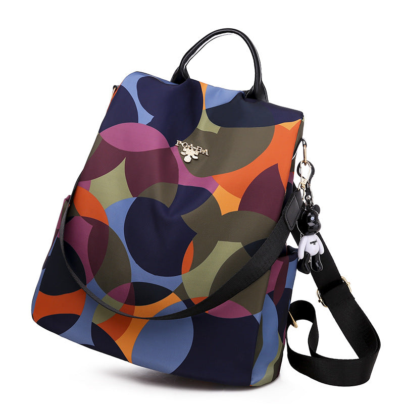 Women’s Large-Capacity Oxford Nylon Backpack – Korean-Style Printed Travel & College Bag