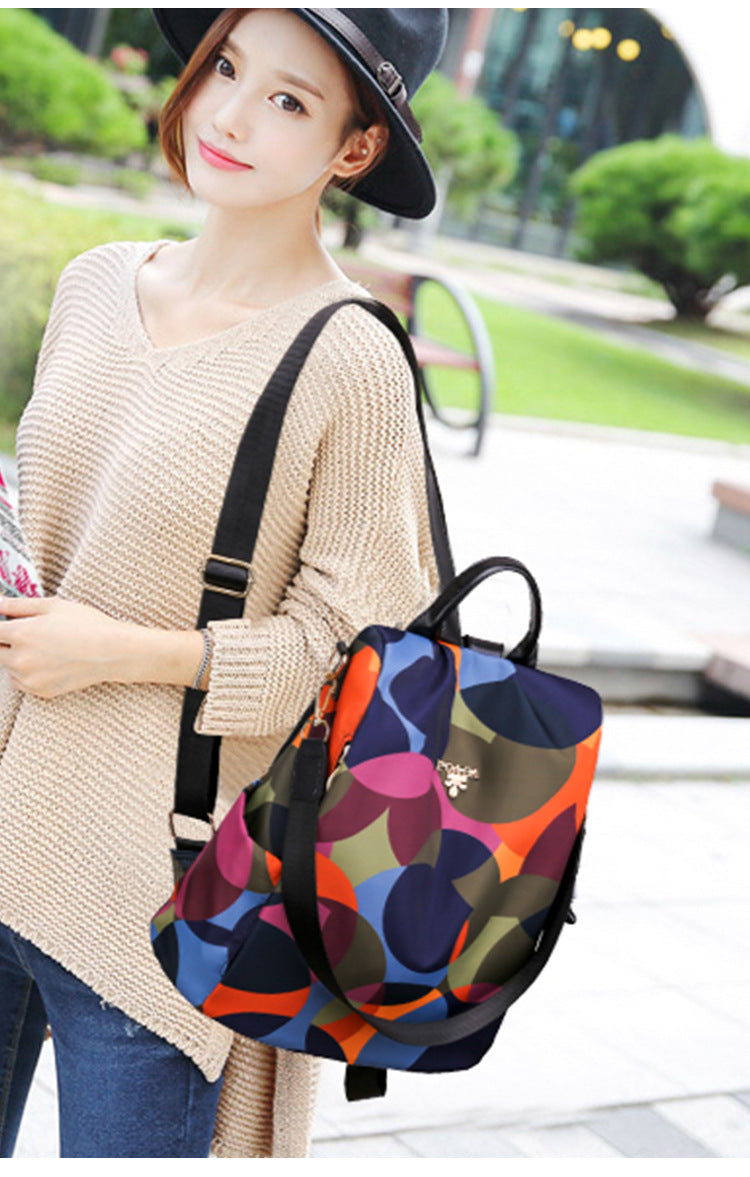 Women’s Large-Capacity Oxford Nylon Backpack – Korean-Style Printed Travel & College Bag