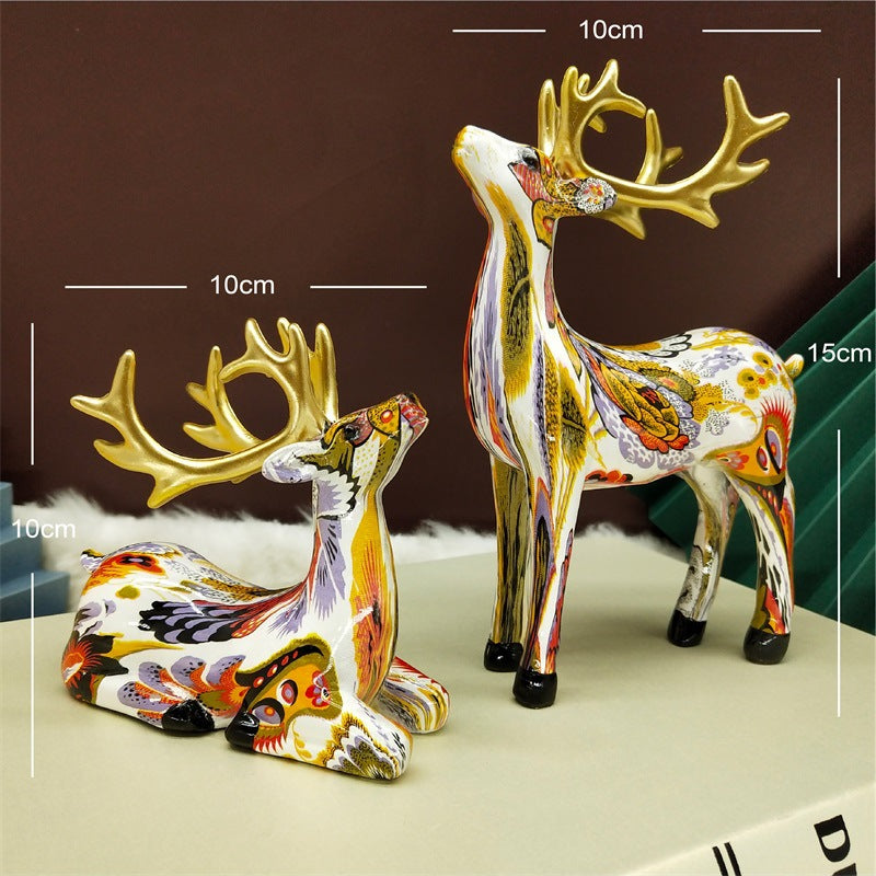 Resin Crafts Water Transfer Colorful Deer Ornaments