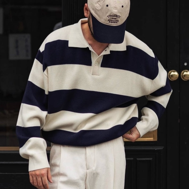 Korean-Style Autumn & Winter Loose Striped Sweater (Blue & White)