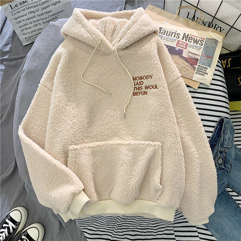 Women's Velvet Thickened Lamb Fleece Hoodie – Warm Furry Oversized Sweater for Autumn and Winter/Winter