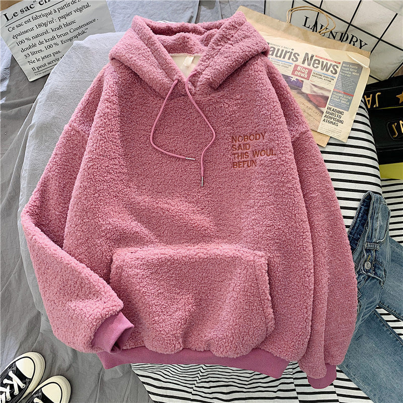 Women's Velvet Thickened Lamb Fleece Hoodie – Warm Furry Oversized Sweater for Autumn and Winter/Winter