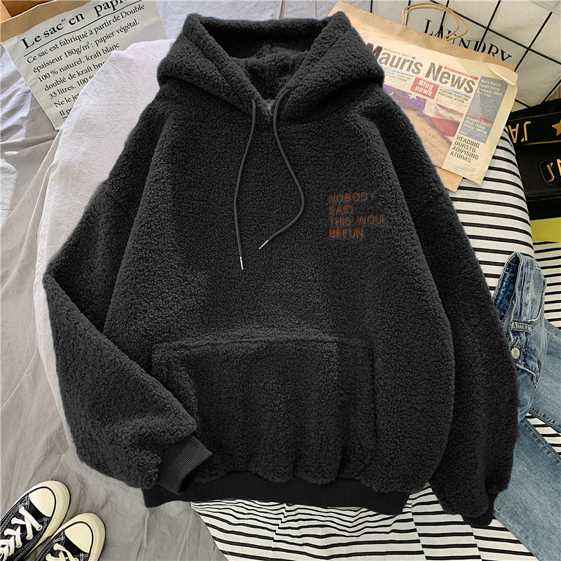 Women's Velvet Thickened Lamb Fleece Hoodie – Warm Furry Oversized Sweater for Autumn and Winter/Winter