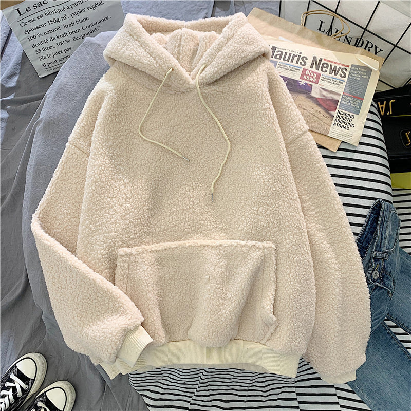 Women's Velvet Thickened Lamb Fleece Hoodie – Warm Furry Oversized Sweater for Autumn and Winter/Winter