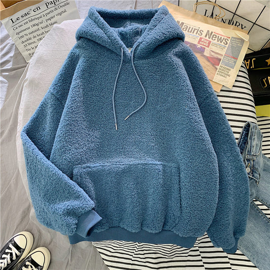 Women's Velvet Thickened Lamb Fleece Hoodie – Warm Furry Oversized Sweater for Autumn and Winter/Winter