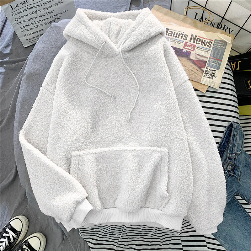 Women's Velvet Thickened Lamb Fleece Hoodie – Warm Furry Oversized Sweater for Autumn and Winter/Winter