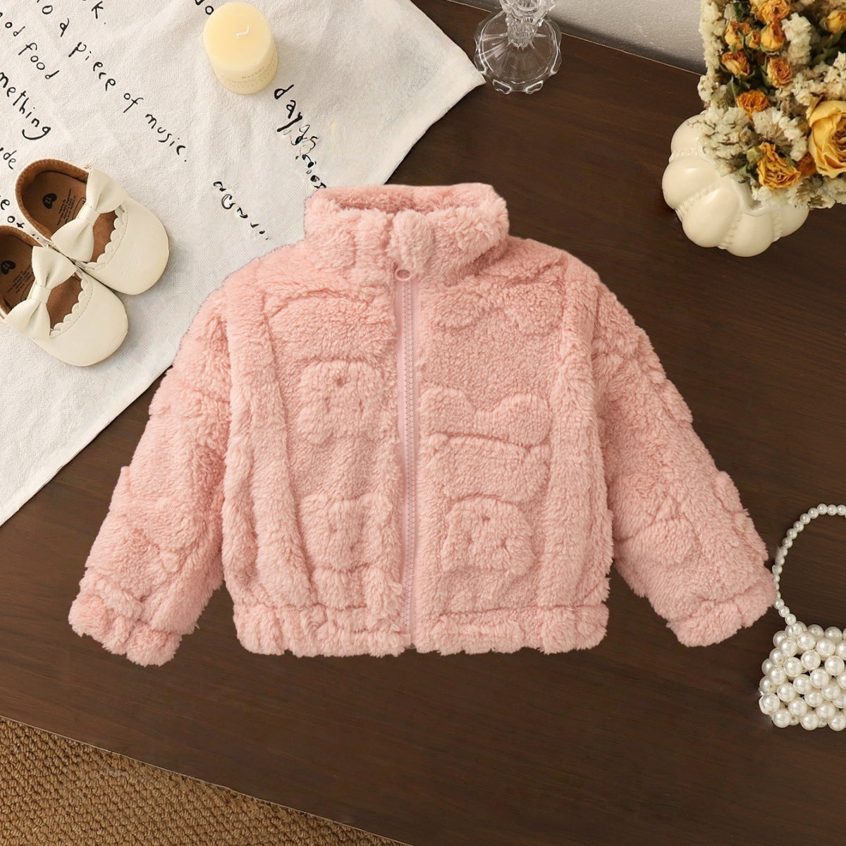 Girls' Pure Color Thickened Fleece Top