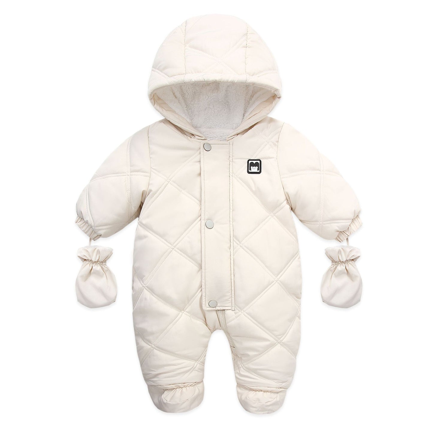 Fleece And Thickening Children's Hooded And Gloved Jumpsuit