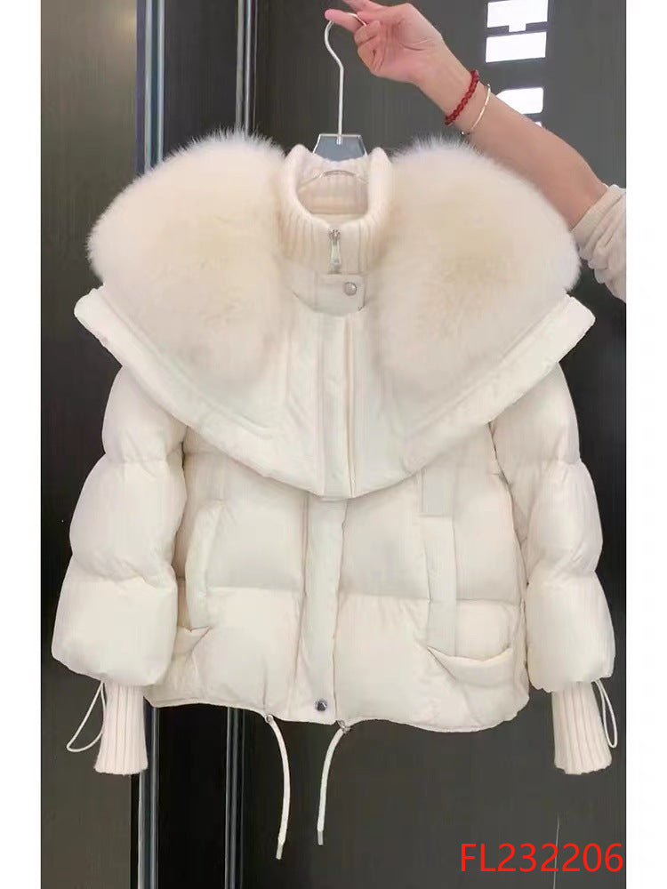 Parka Coat Petite Short Style Large Faux Fur Collar Thickened Cotton Jacket
