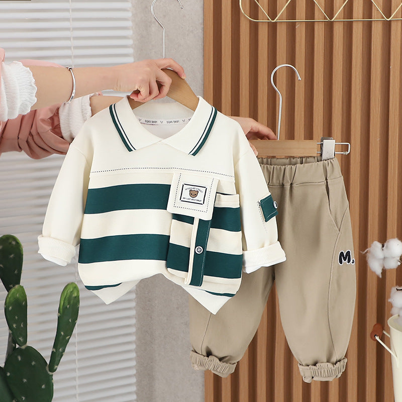 Boys And Girls Striped Large Pocket Lapels Suit