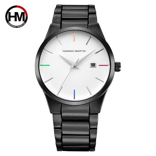 Business Casual Quartz Watch for Men & Women – Steel Bracelet, Waterproof, Calendar Display
