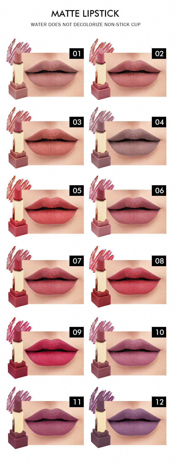 Matte Lipstick Gift Set – 12 Colors, Square Tube, Bold & Trendy Shades with Velvet Finish