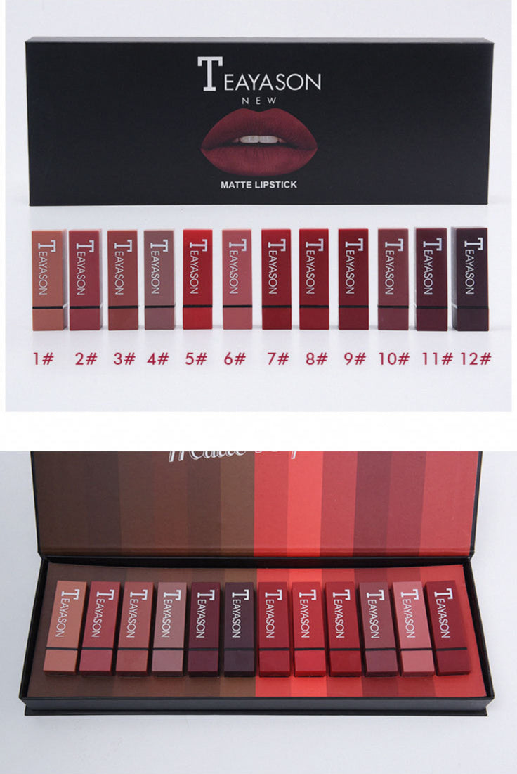 Matte Lipstick Gift Set – 12 Colors, Square Tube, Bold & Trendy Shades with Velvet Finish