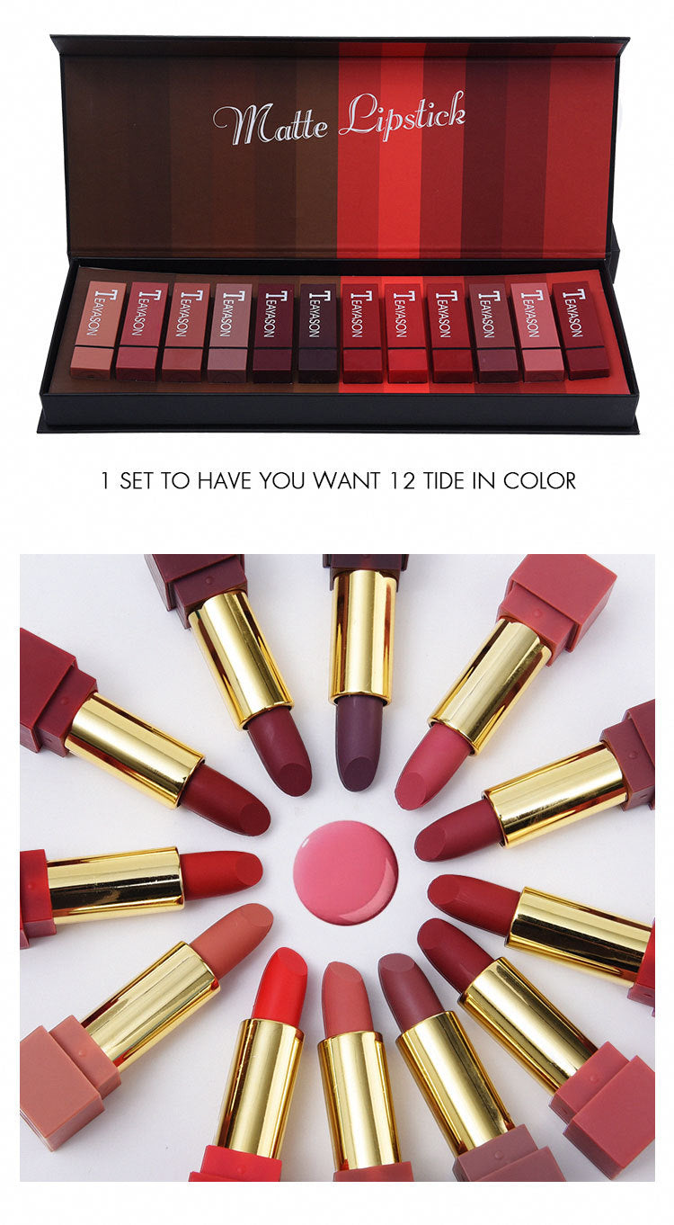 Matte Lipstick Gift Set – 12 Colors, Square Tube, Bold & Trendy Shades with Velvet Finish