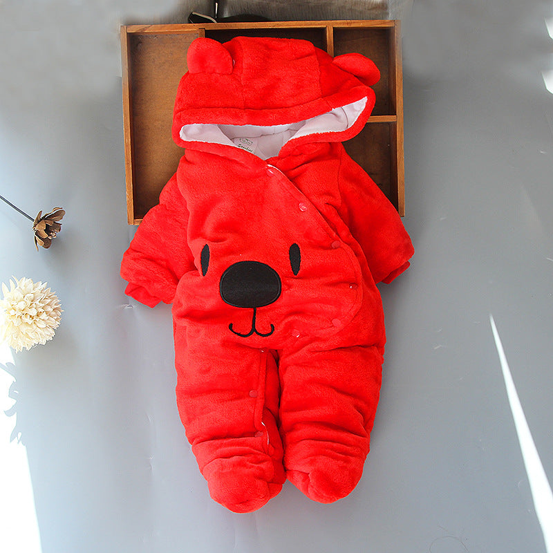 New Baby Cotton Coat Romper – Thickened Autumn & Winter Cartoon Jumpsuit for Infants, Warm Climbing Outfit