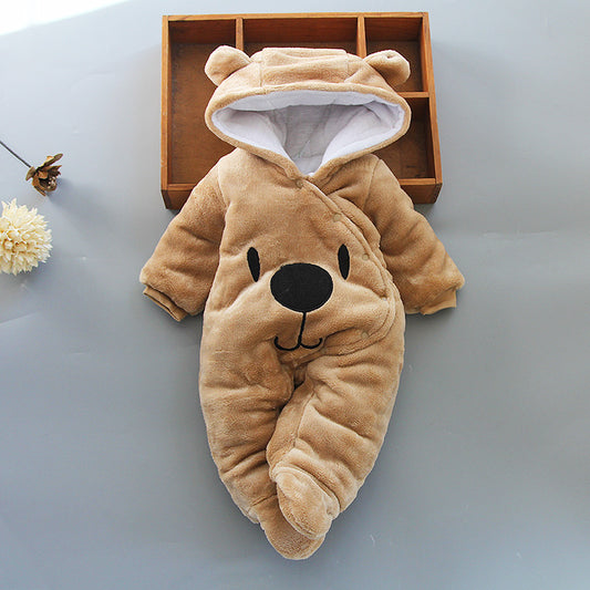 New Baby Cotton Coat Romper – Thickened Autumn & Winter Cartoon Jumpsuit for Infants, Warm Climbing Outfit