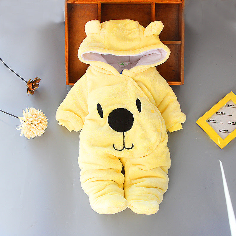 New Baby Cotton Coat Romper – Thickened Autumn & Winter Cartoon Jumpsuit for Infants, Warm Climbing Outfit