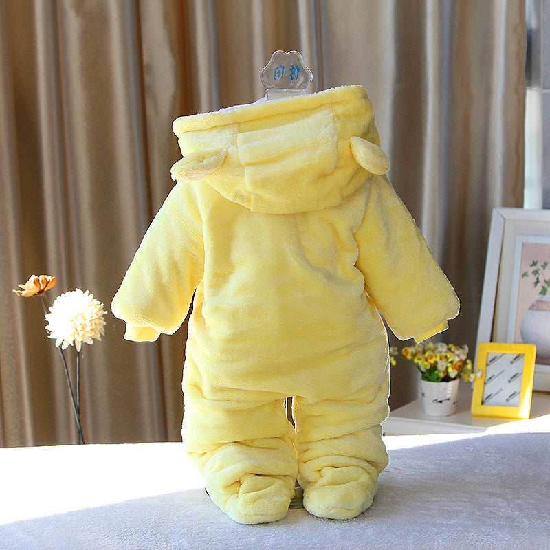 New Baby Cotton Coat Romper – Thickened Autumn & Winter Cartoon Jumpsuit for Infants, Warm Climbing Outfit