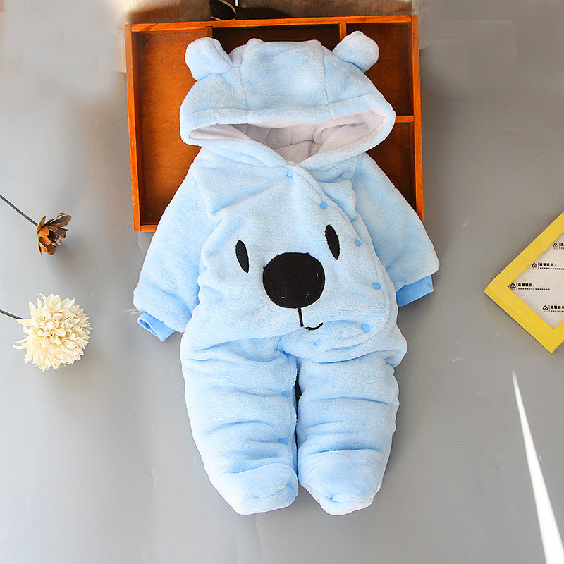 New Baby Cotton Coat Romper – Thickened Autumn & Winter Cartoon Jumpsuit for Infants, Warm Climbing Outfit
