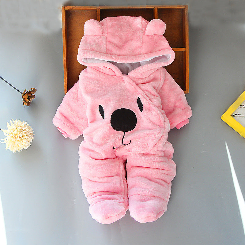 New Baby Cotton Coat Romper – Thickened Autumn & Winter Cartoon Jumpsuit for Infants, Warm Climbing Outfit