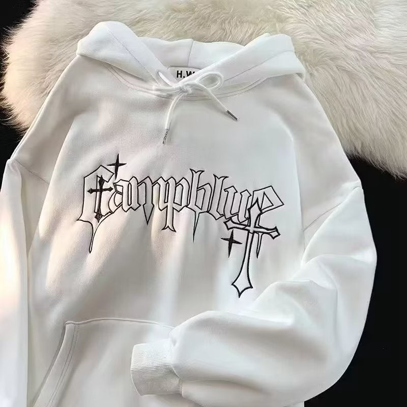 American-style European and American hooded sweater men's 2022 youth fashion men's casual plus velvet print winter pullover top