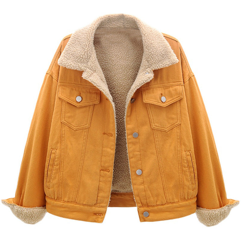 2025 Winter Fashion Denim Jacket for Women – Trendy Style, Spliced Design, Plush Inner