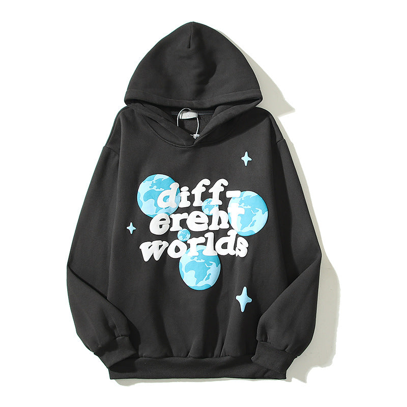 American Streetwear Hoodie – Foam Print Letters, Vintage Look