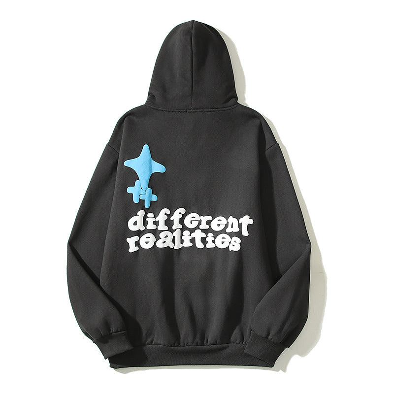American Streetwear Hoodie – Foam Print Letters, Vintage Look
