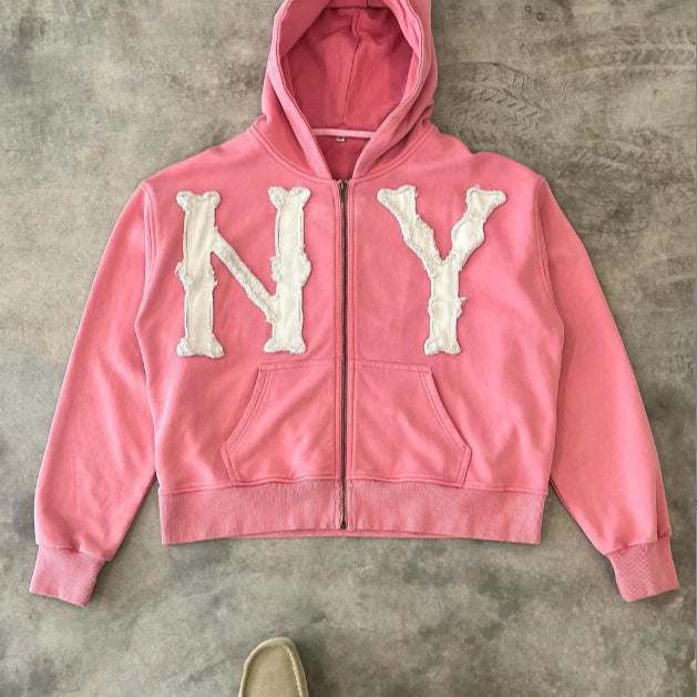 SS25 Embroidered Hoodie Jacket ā Unisex Zip-Up Streetwear Essential