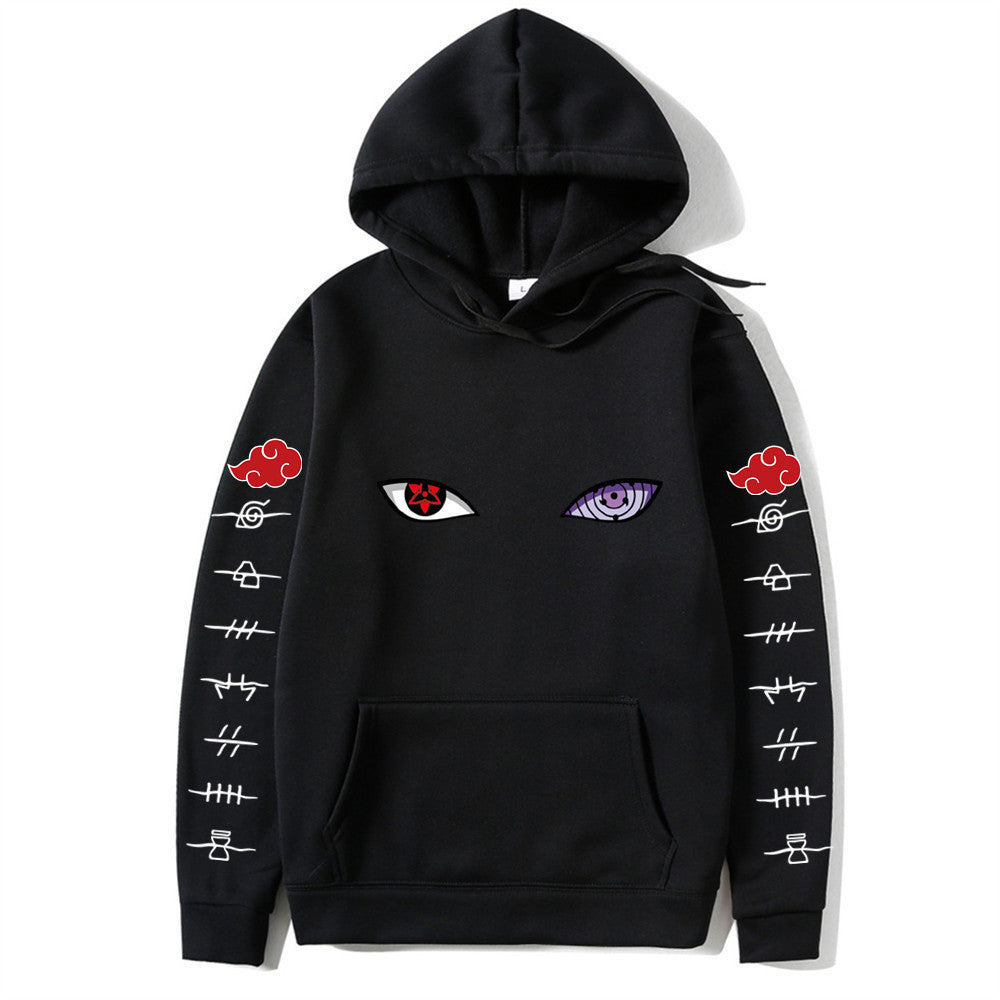 Unisex Naruto Hoodie – Anime Print Pullover for Spring & Autumn with White Sleeve Lettering