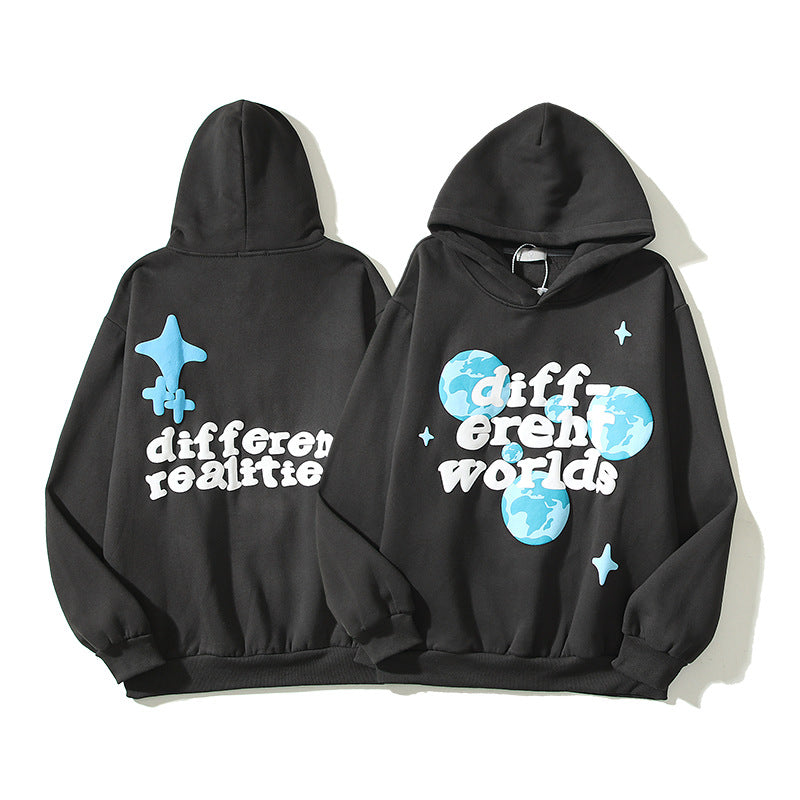 American Streetwear Hoodie – Foam Print Letters, Vintage Look