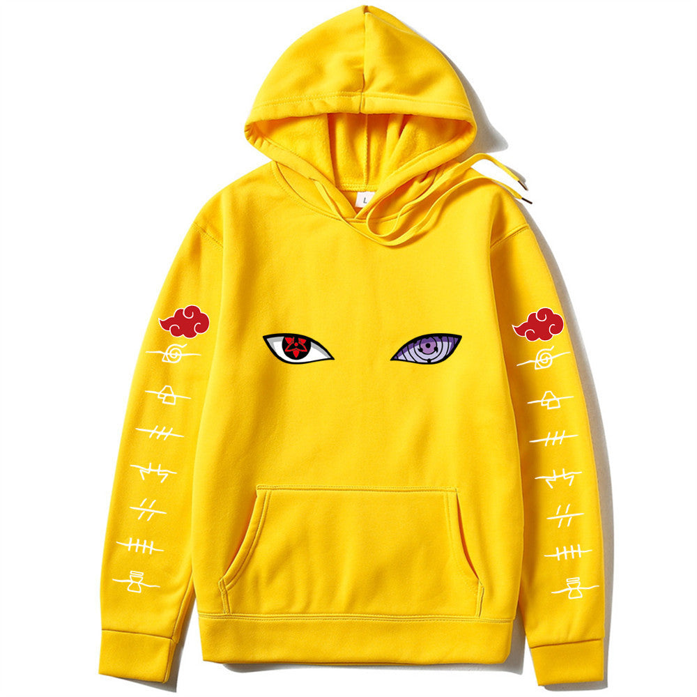Unisex Naruto Hoodie – Anime Print Pullover for Spring & Autumn with White Sleeve Lettering