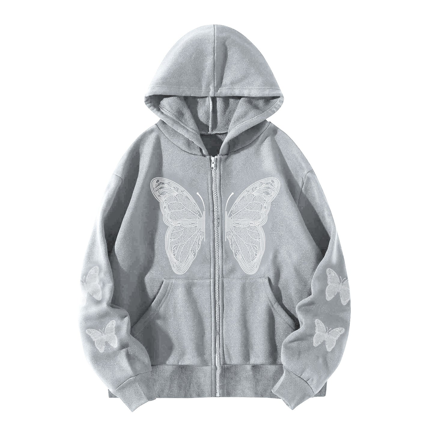 2025 Y2K Butterfly Print Zip-Up Hoodie β Oversized Unisex Streetwear Jacket with Pockets