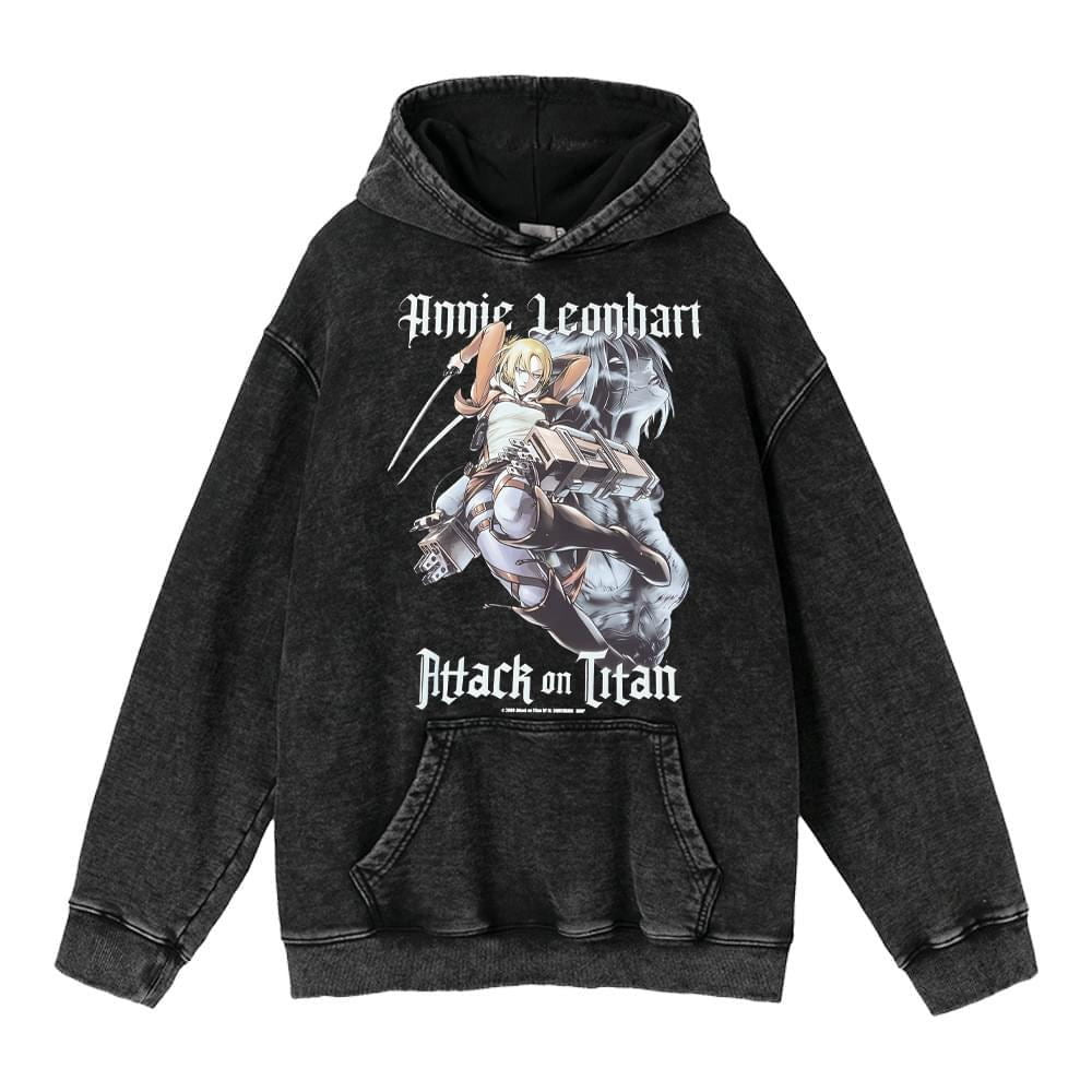 Retro Washed Unisex Hoodie – Titan Anime Peripheral Print | Fashionable Pullover Sweatshirt with Hood