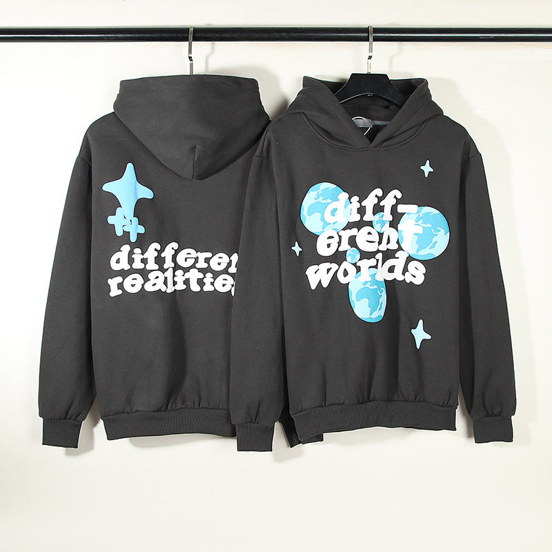 American Streetwear Hoodie – Foam Print Letters, Vintage Look