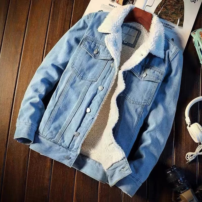 Fleece-Lined Denim Jacket for Men – 2025 Trendy Oversized Winter Streetwear