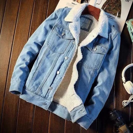 Fleece-Lined Denim Jacket for Men – 2025 Trendy Oversized Winter Streetwear