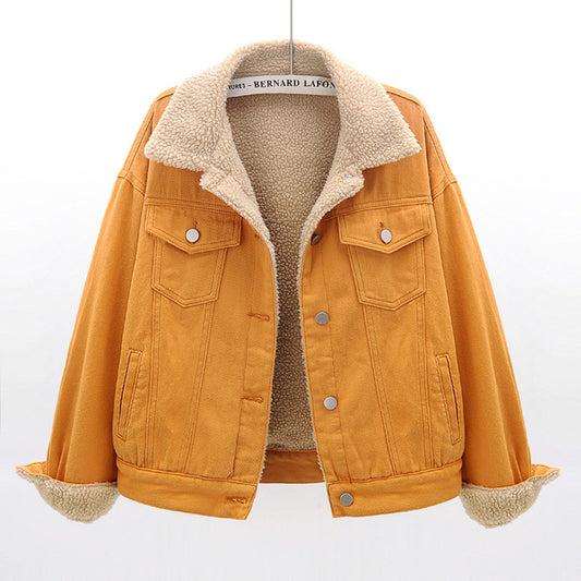 2025 Winter Fashion Denim Jacket for Women – Trendy Style, Spliced Design, Plush Inner